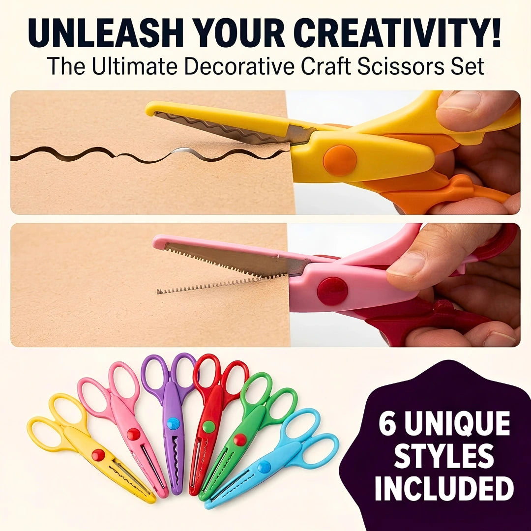 Pack of 6 Kids Safe Craft Scissors Set + 100 Bonus Craft Sheets