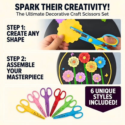 Pack of 6 Kids Safe Craft Scissors Set + 100 Bonus Craft Sheets
