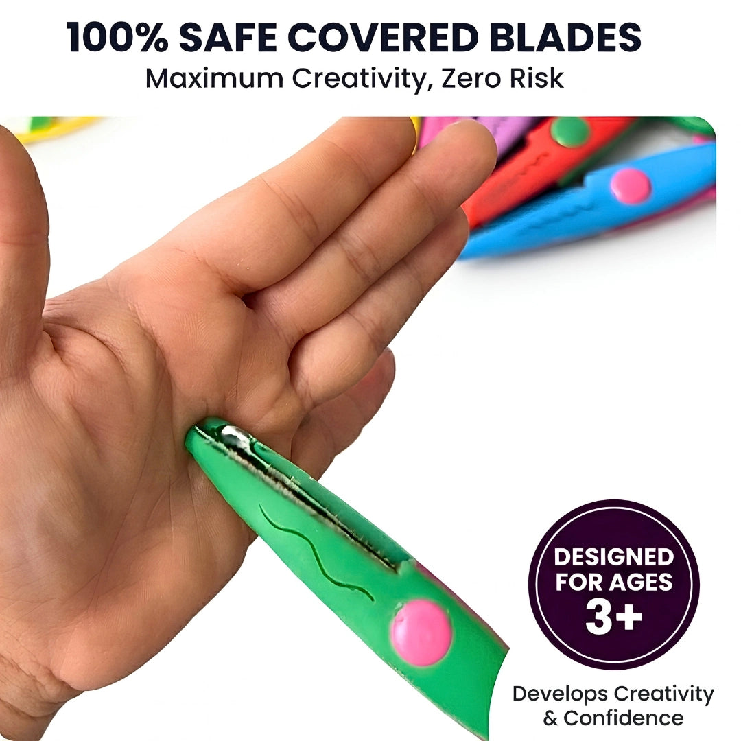 Pack of 6 Kids Safe Craft Scissors Set + 100 Bonus Craft Sheets