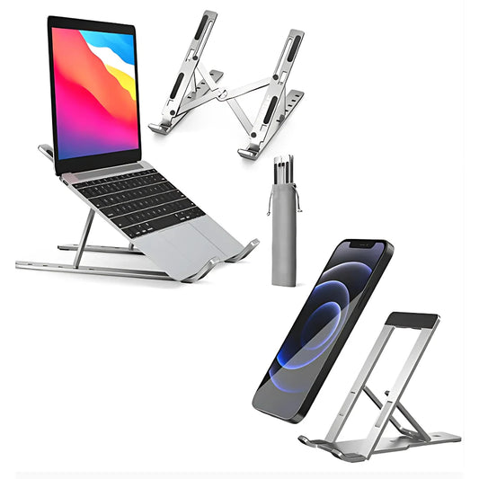 Anywhere Comfort: Aluminum Laptop & Mobile Stand Set - Pain-Free Workspace Solution