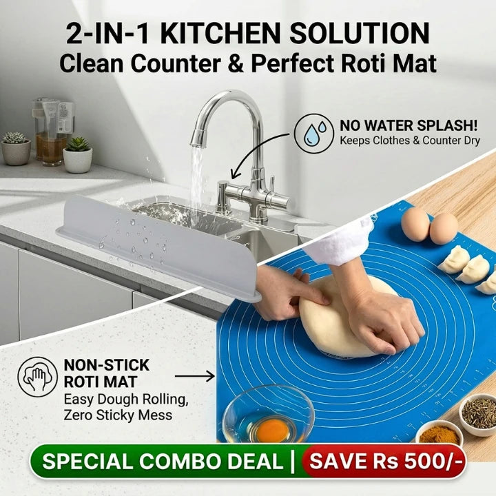 2-in-1 Kitchen Deal: Non-Stick Silicone Baking Mat + Sink Water Splash Guard